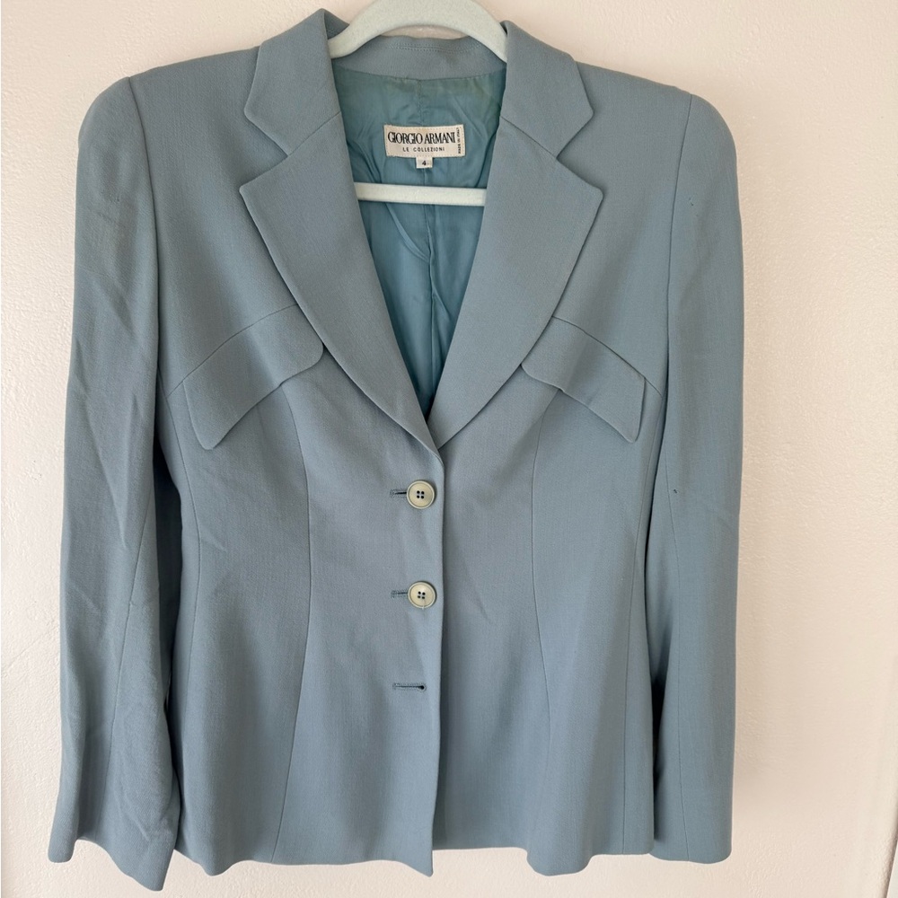 Vintage 90s Giorgio Armani Women's Sky Blue Suit Jacket